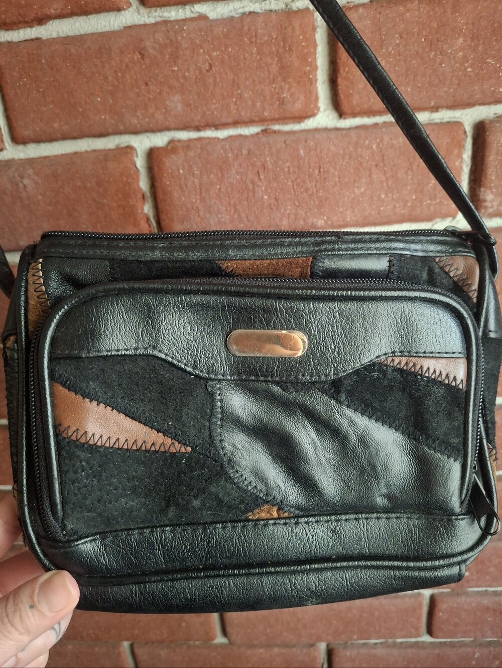 Vintage leather style patchwork purse